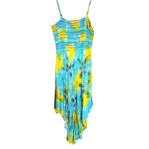 T11 1990s Vintage Metropolitan Tie Dye Floral Strappy Midi‎ Dress X Large Rayon